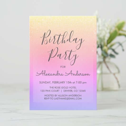 Invitation Pastel Girly Parties scintillant Étincelle N'Impor (Debout devant)