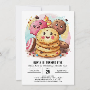 Invitation Pastel Girly Simple Cookies Anniversaire