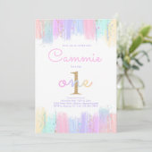 Invitation Pastel Gold Rainbow 1er Anniversaire Fête Invitati (Debout devant)
