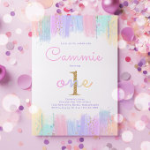 Invitation Pastel Gold Rainbow 1er Anniversaire Fête Invitati