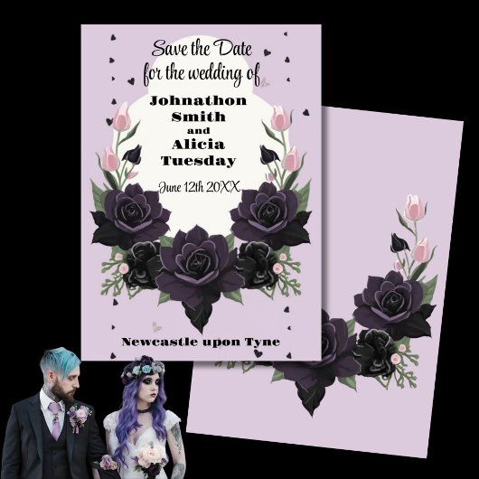 Invitation Pastel Goth Mariage gothique pourpre