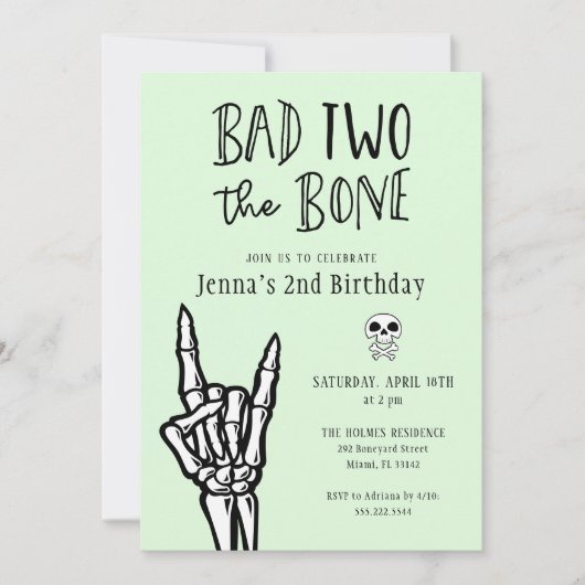 Invitation Pastel Green Bad Two The Bone 2e fête d'anniversai (Devant)