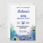 Invitation Pastel Green et Blues Peacock Feathday (Devant)