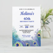 Invitation Pastel Green et Blues Peacock Feathday (Debout devant)