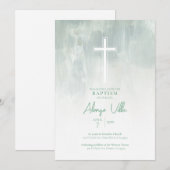 Invitation Pastel Green Religieux Catholique Baptême Invitati (Devant / Derrière)