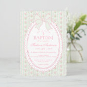 Invitation Pastel Green Vintage Fancy Floral Baptism (Debout devant)