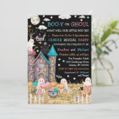 Invitation Pastel Halloween Baby shower de révélation de genr (Debout devant)