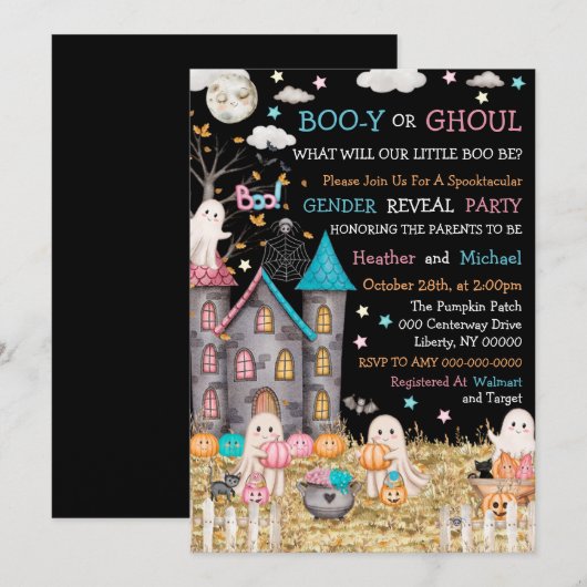 Invitation Pastel Halloween Baby shower de révélation de genr (Devant / Derrière)