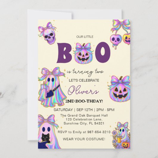 Invitation Pastel Halloween Girl Birthday Invitation, Éffraya (Devant)