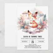 Invitation Pastel Happy Fox Anniversaire numérique (Devant / Derrière)