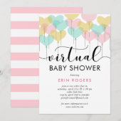 Invitation Pastel Heart Balloons Baby shower virtuel (Devant / Derrière)