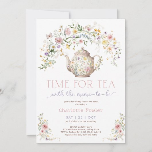 Invitation Pastel Heure Fleur sauvage pour Tea Baby shower Pa (Devant)