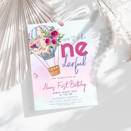 Invitation Pastel Hot Air Ballon Onederday 1er anniversaire