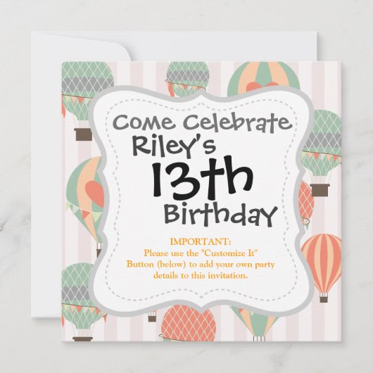 Invitation Pastel Hot Air Balloons Monte Pink Strié Sky (Devant)