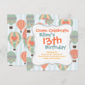 Invitation Pastel Hot Air Balloons se lèvent sur Blue Stripat (Devant / Derrière)