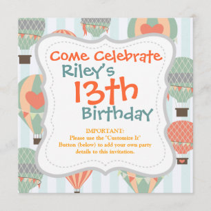 Invitation Pastel Hot Air Balloons se lèvent sur Blue Stripat