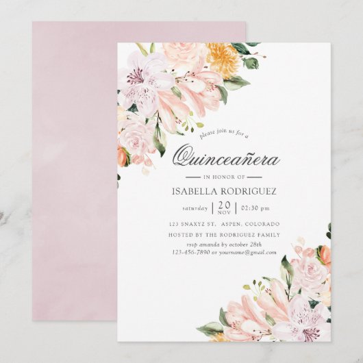 Invitation Pastel Hues Floral Quinceañera (Devant / Derrière)