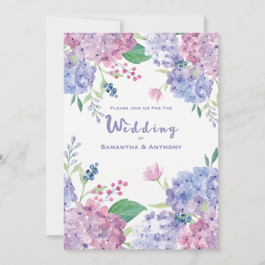 Invitation Pastel Hydrangeas Mariage violet (Devant)