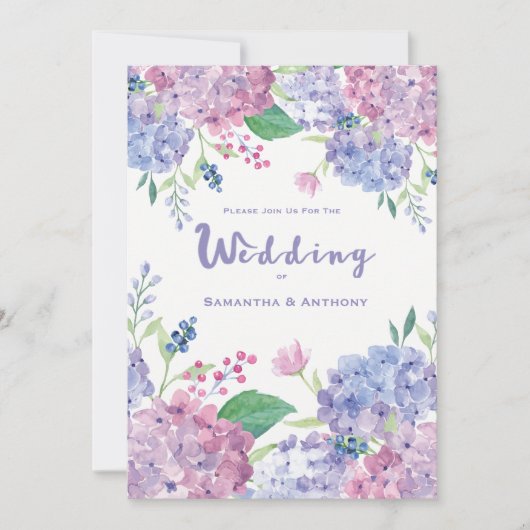 Invitation Pastel Hydrangeas Mariage violet (Devant)