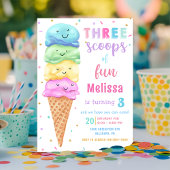Invitation Pastel Ice Cream Trois Scoops de Fun Anniversaire