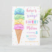 Invitation Pastel Ice Cream Voici l'anniversaire de Scoop (Debout devant)