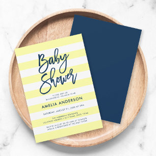 Invitation Pastel Jaune & Blancs Baby shower Bleu