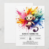 Invitation Pastel Joyful Monkey Anniversaire (Devant / Derrière)