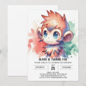 Invitation Pastel Joyful Monkey Anniversaire (Devant / Derrière)