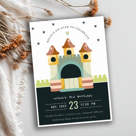 Invitation Pastel Jumping Castle Jump & Play Anniversaire de 