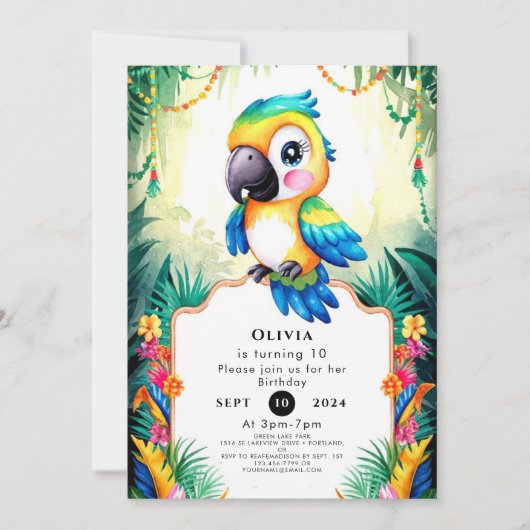 Invitation Pastel Kids Parrot Anniversaire (Devant)