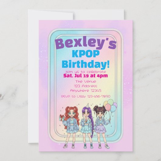 Invitation Pastel KPOP Girls Birthday Celebration (Devant)