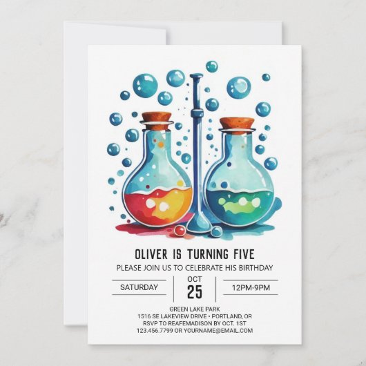 Invitation Pastel Laboratoire Potion Scientifique Anniversair (Devant)