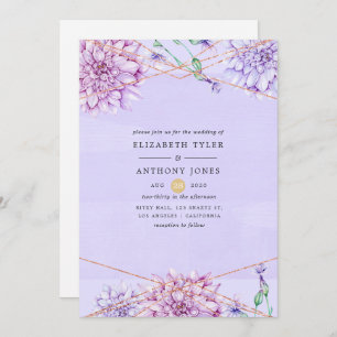 Invitation Pastel Lavender et Gold Floral Mariage géométrique