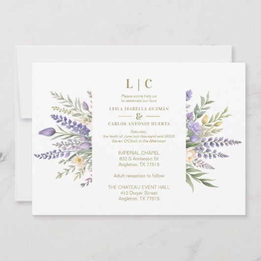 Invitation Pastel Lavender Flowers & Greenery Elegant Spring  (Devant)