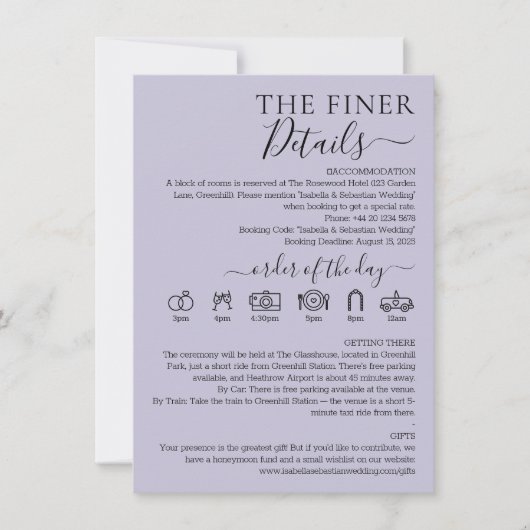 Invitation Pastel Lavender Lilac Wedding Finer Details (Devant)