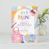 Invitation Pastel Let's Paint Girl Birthday Party (Debout devant)