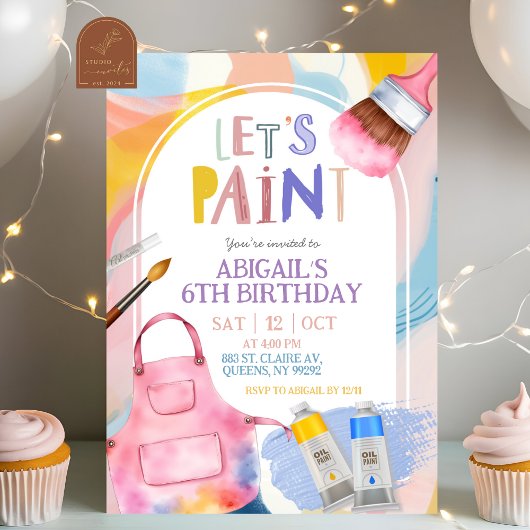 Invitation Pastel Let's Paint Girl Birthday Party