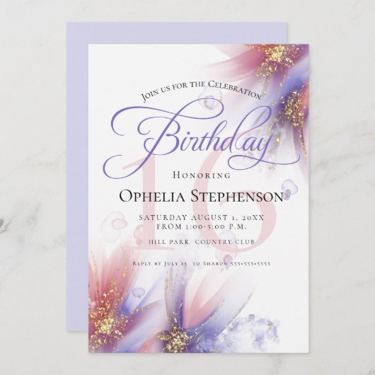 Invitation Pastel Lilac Rose Floral Abstrait Anniversaire (Devant / Derrière)