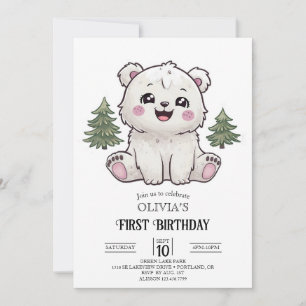Invitation Pastel Lovely Polar Bear 1er Anniversaire numériqu