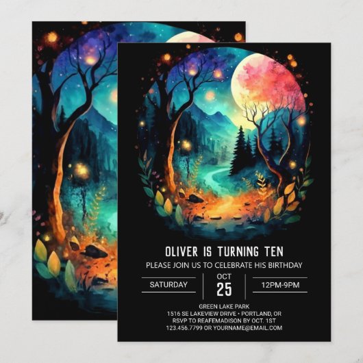 Invitation Pastel Magic Timber Birthday (Devant / Derrière)