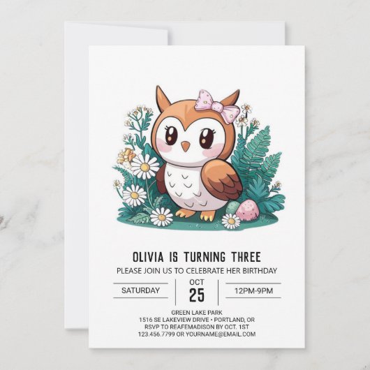 Invitation Pastel Magical Digital Owl Anniversaire (Devant)