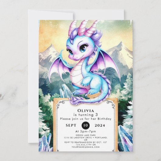 Invitation Pastel Majestic Cute Dragon Anniversaire (Devant)