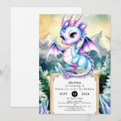 Invitation Pastel Majestic Cute Dragon Anniversaire (Devant / Derrière)