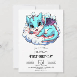 Invitation Pastel Majestic Digital Dragon 1er anniversaire
