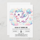 Invitation Pastel Majestic Dragon 1er Anniversaire (Devant / Derrière)