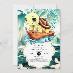 Invitation Pastel Marine Turtle Anniversaire