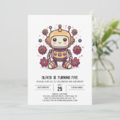 Invitation Pastel mécanique mignonne robot anniversaire (Debout devant)