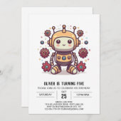 Invitation Pastel mécanique mignonne robot anniversaire (Devant / Derrière)
