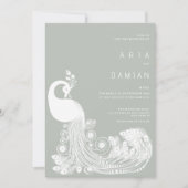 Invitation Pastel ment blanc paon royal élégant Mariage (Devant)
