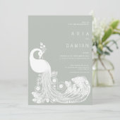 Invitation Pastel ment blanc paon royal élégant Mariage (Debout devant)